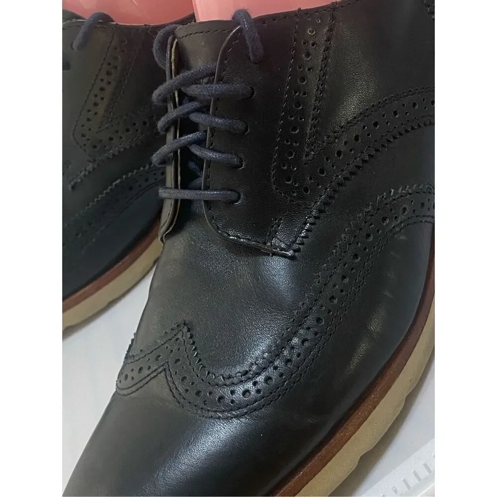 Frye James Crepe Mens Black Leather Lace Up Wingtip Oxfords Shoes Size 9.5
